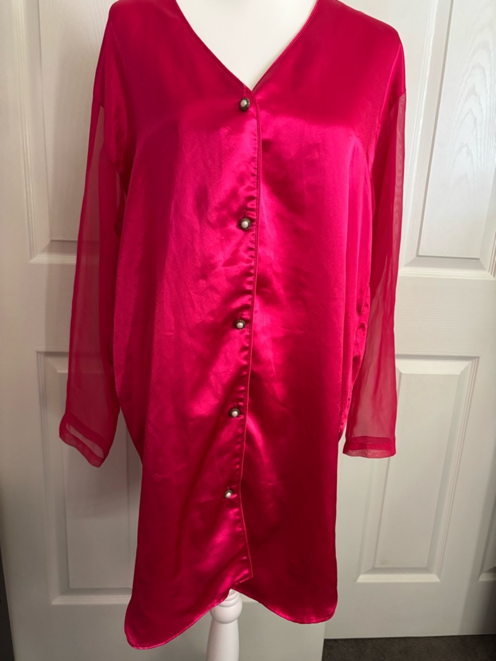 Vintage 90s Victoria's Secret Pink Satin Button Nightgown Women’s M/L